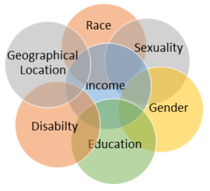Ven Diagram with income in the center, overlapped by 6 categories